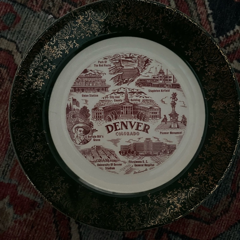 Decorative Denver Souvenir Plate with Black and Gold Trim
